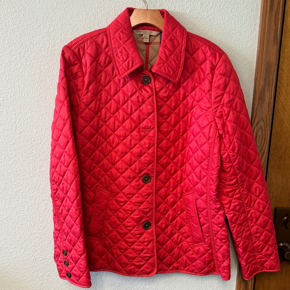 Burberry Quilted DARK Coral/Red jacket--BRAND NEW